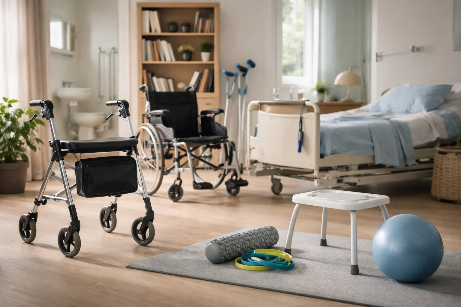 Chodítko, invalidní vozík, polohovací lůžko a rehabilitační pomůcky v domácím prostředí