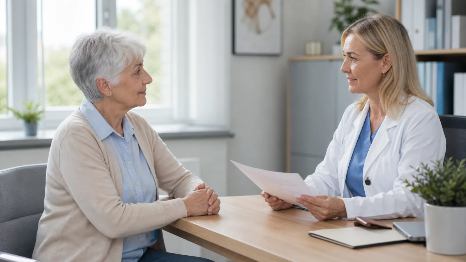 Žena při preventivní konzultaci s gynekoložkou