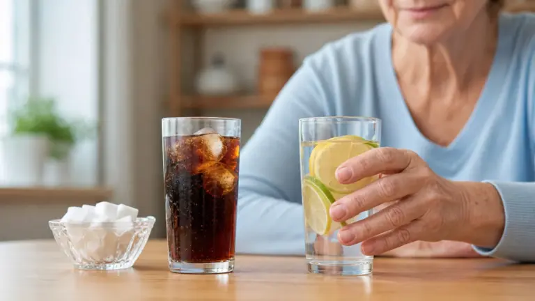 Voda s citrusy vedle slazeného nápoje bez značky