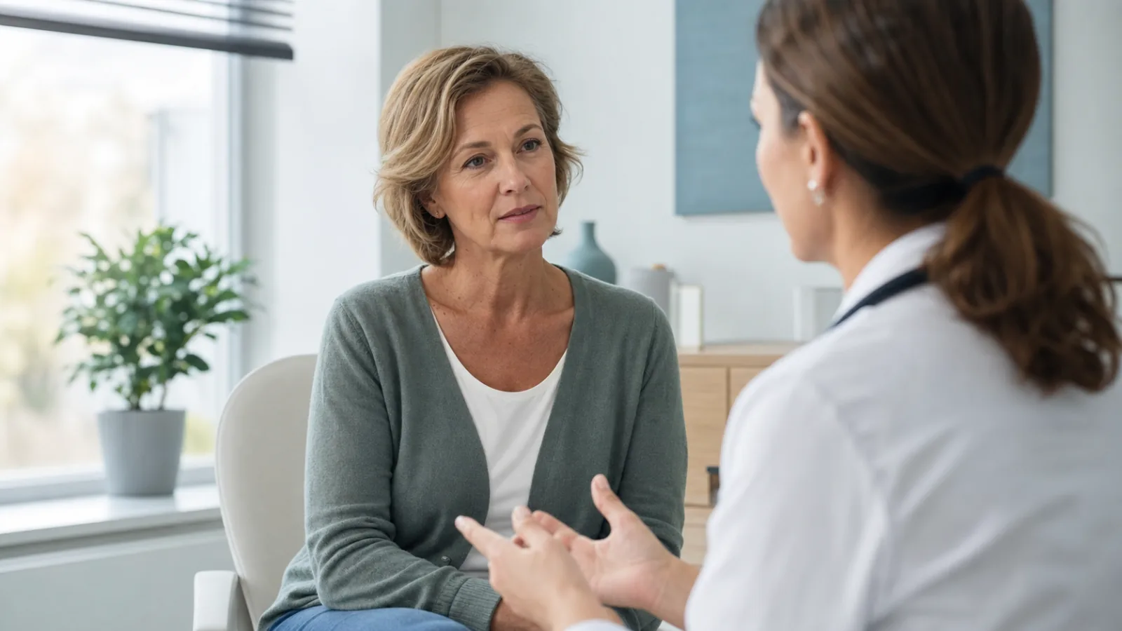 Konzultace menopauzálních obtíží s lékařkou