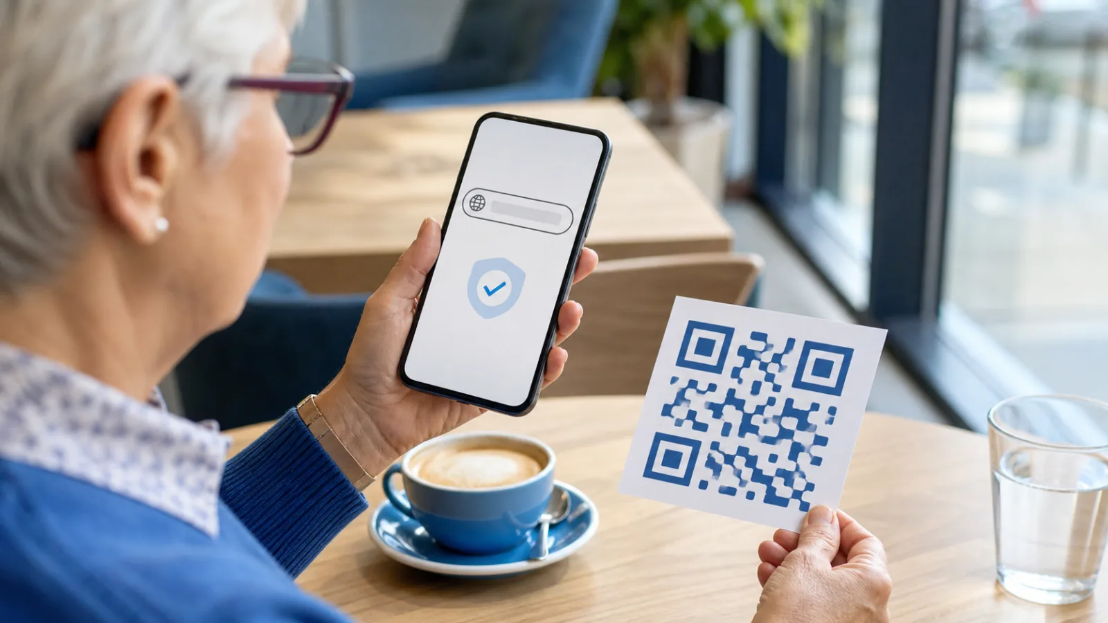 Člověk kontroluje adresu před otevřením odkazu z QR kódu
