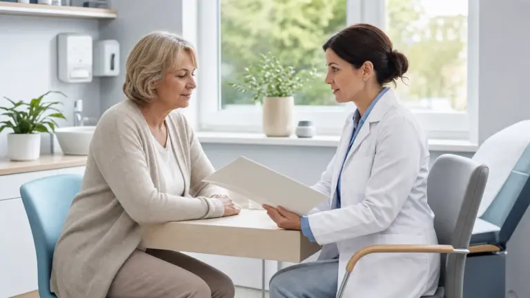 Žena při preventivní konzultaci s gynekoložkou