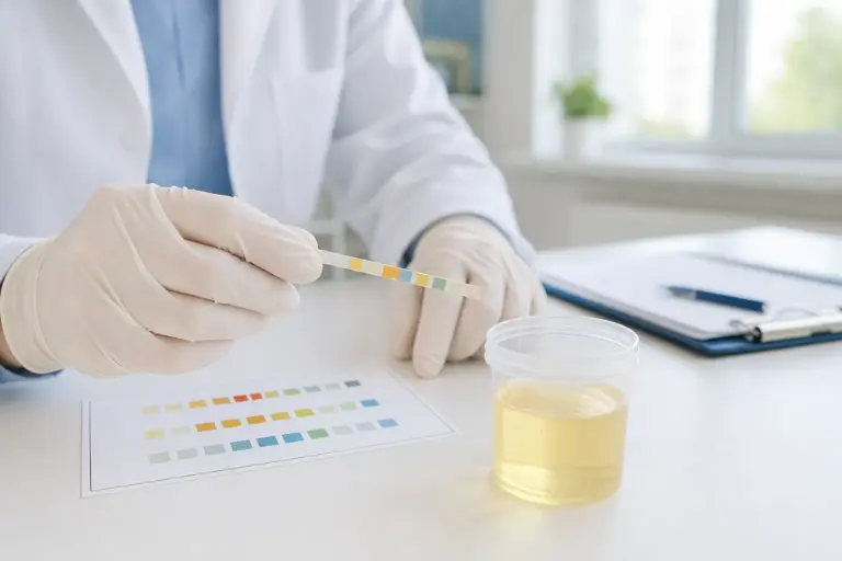 Laboratorní kontrola vzorku moči pomocí testovacího proužku