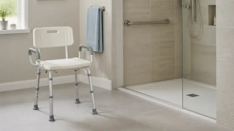 Stabilní sprchová židle v suché bezbariérové koupelně